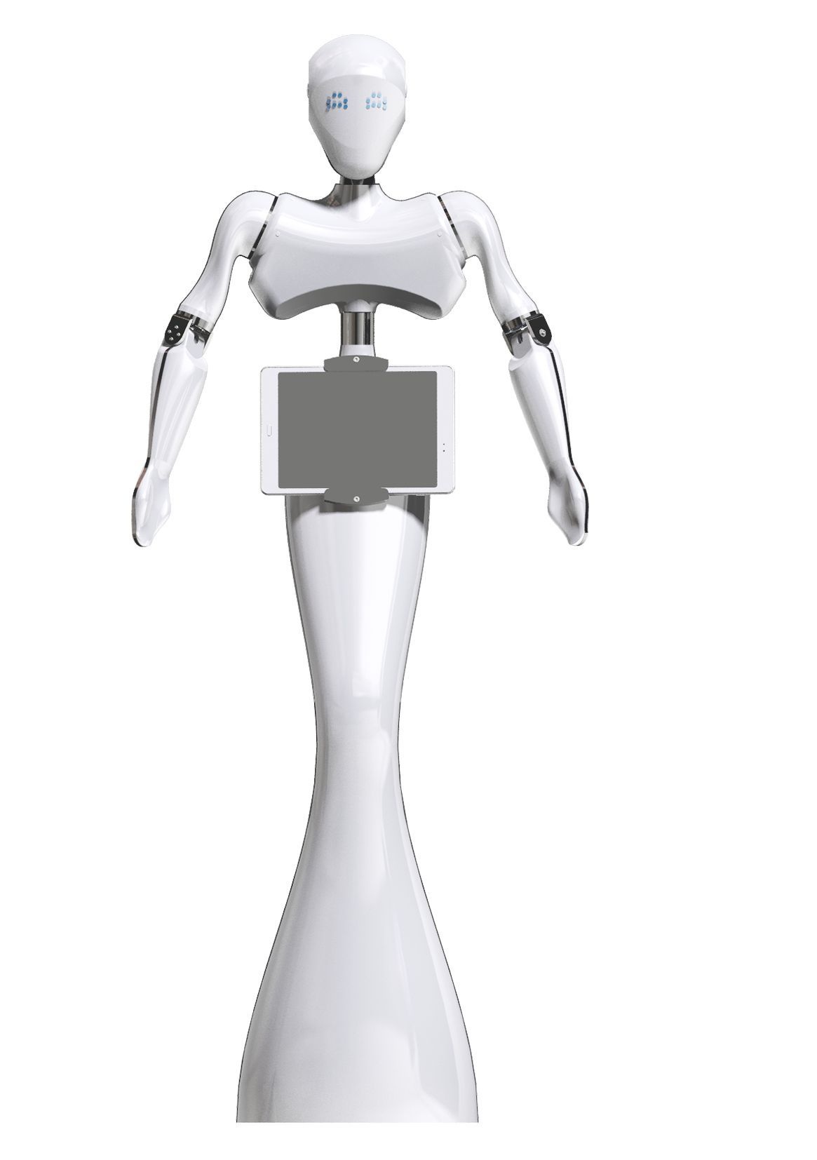 La jeune société française Event Bots, basée à Rouen, conçoit et fabrique des robots humanoïdes comme son robot d'accueil Tiki.